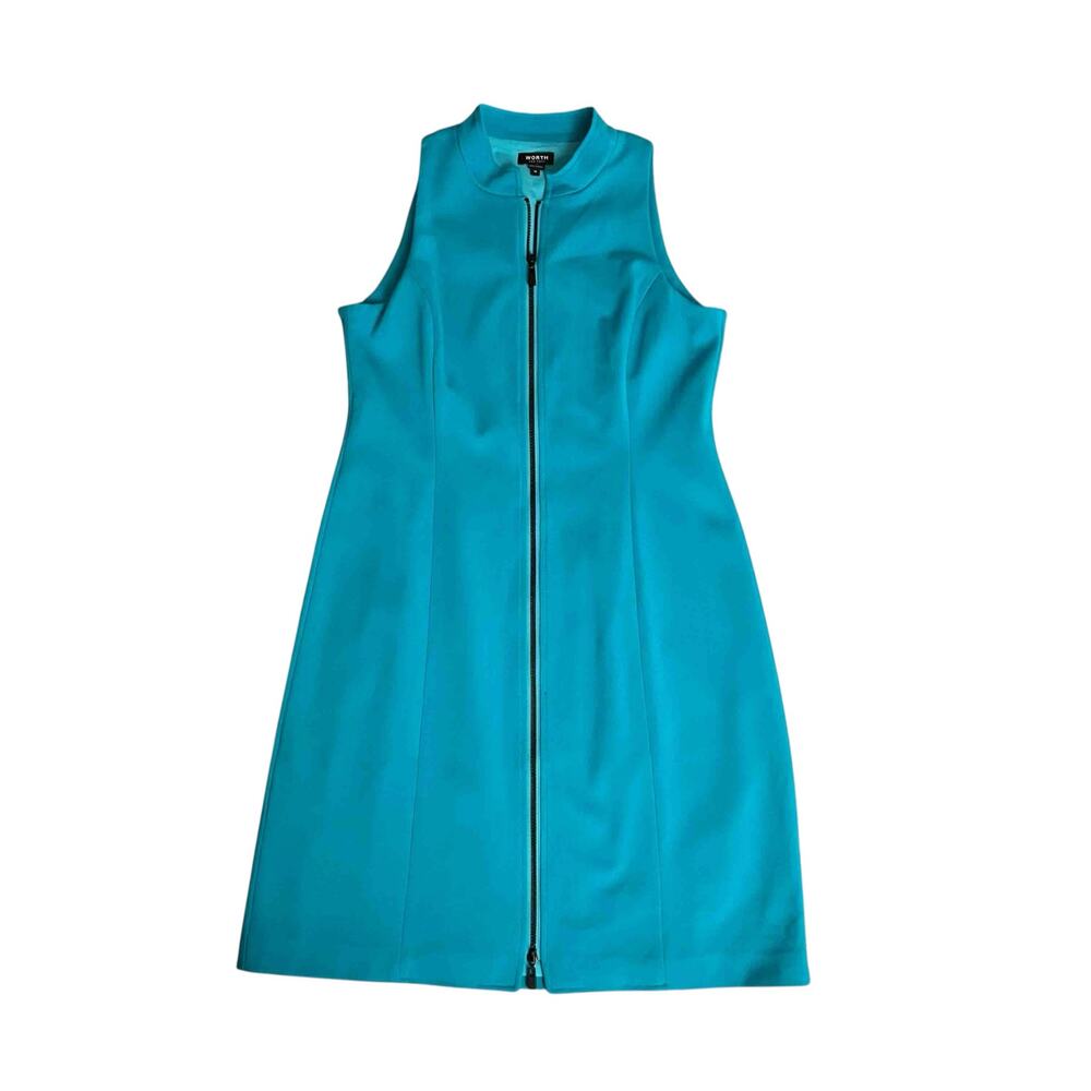 Women's Worth New York Sleeveless Stretch Full Zip Shift Maxi Dress Blue Size 10